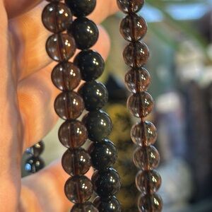 2 Strings Smokey Quartz And 1 String Silver Obsidian Crystal Beads!